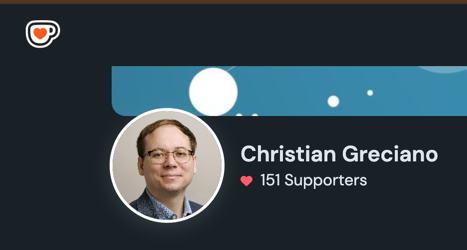 Screenshot of CGreciano's Ko-Fi page, showing 151 followers