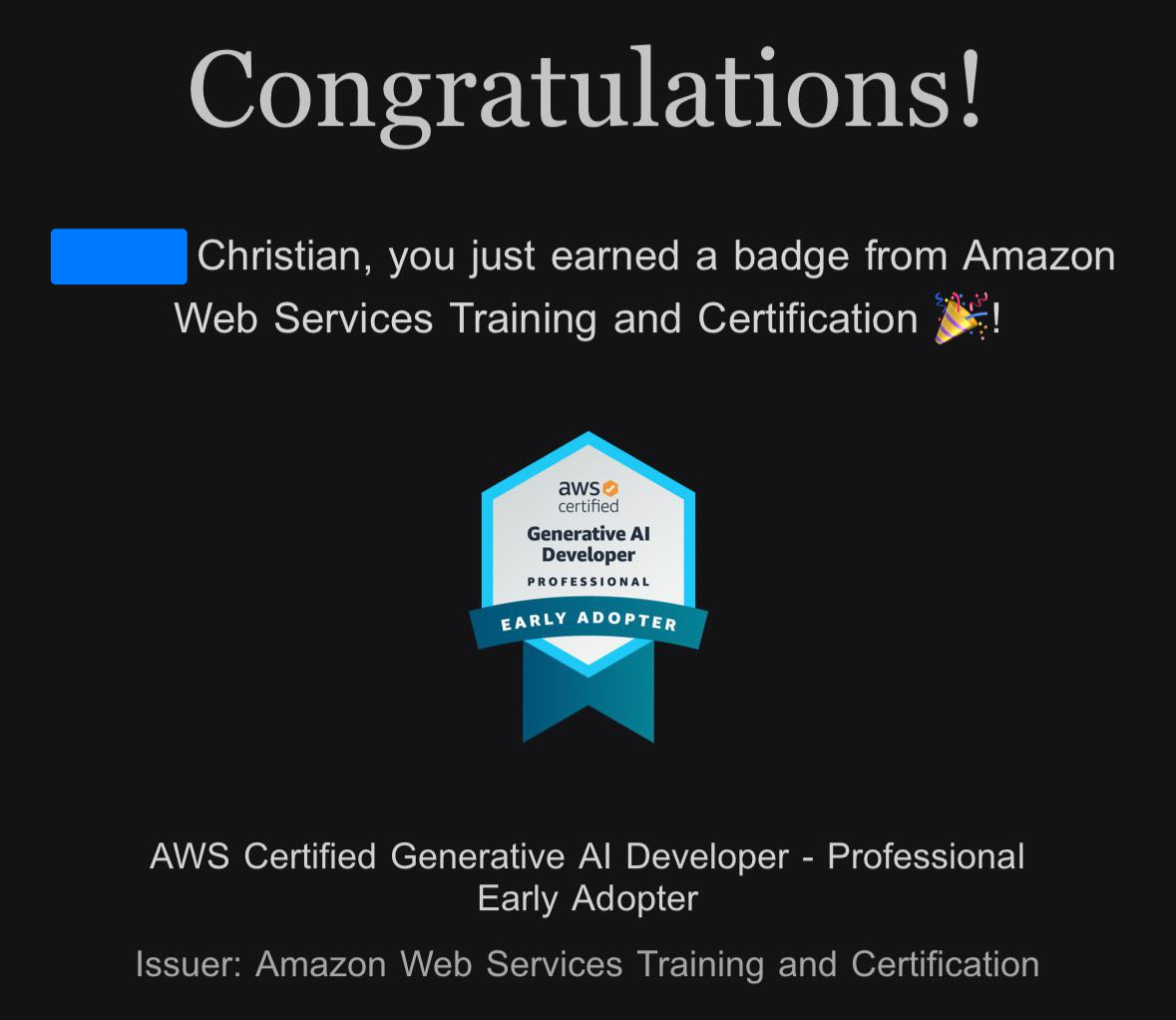 The Early Adopter badge for AWS AIP-C01